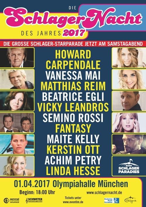 Radio Schlagerparadies präsentiert die Schlagernacht am 01.04.17 in München